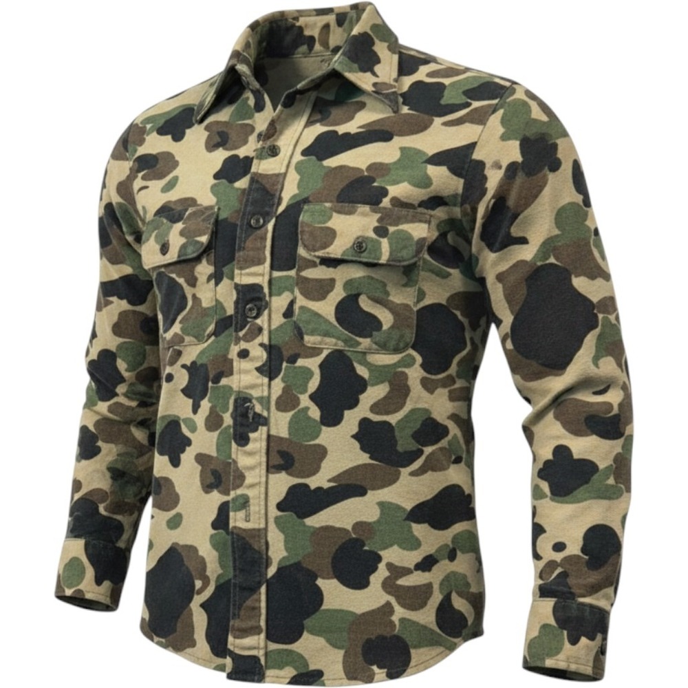 Vintage Duck Hunter Camo Canvas Button Down Shirt Workwear Streetwear Green L